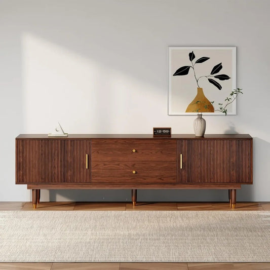Mid-Century Modern TV Stand – 70" Walnut Entertainment Console with Storage & Drawers