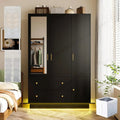Modern 3-Door Black Wardrobe with Mirror & RGB Lights – Spacious Armoire Closet with Organizers & Hanging Rod