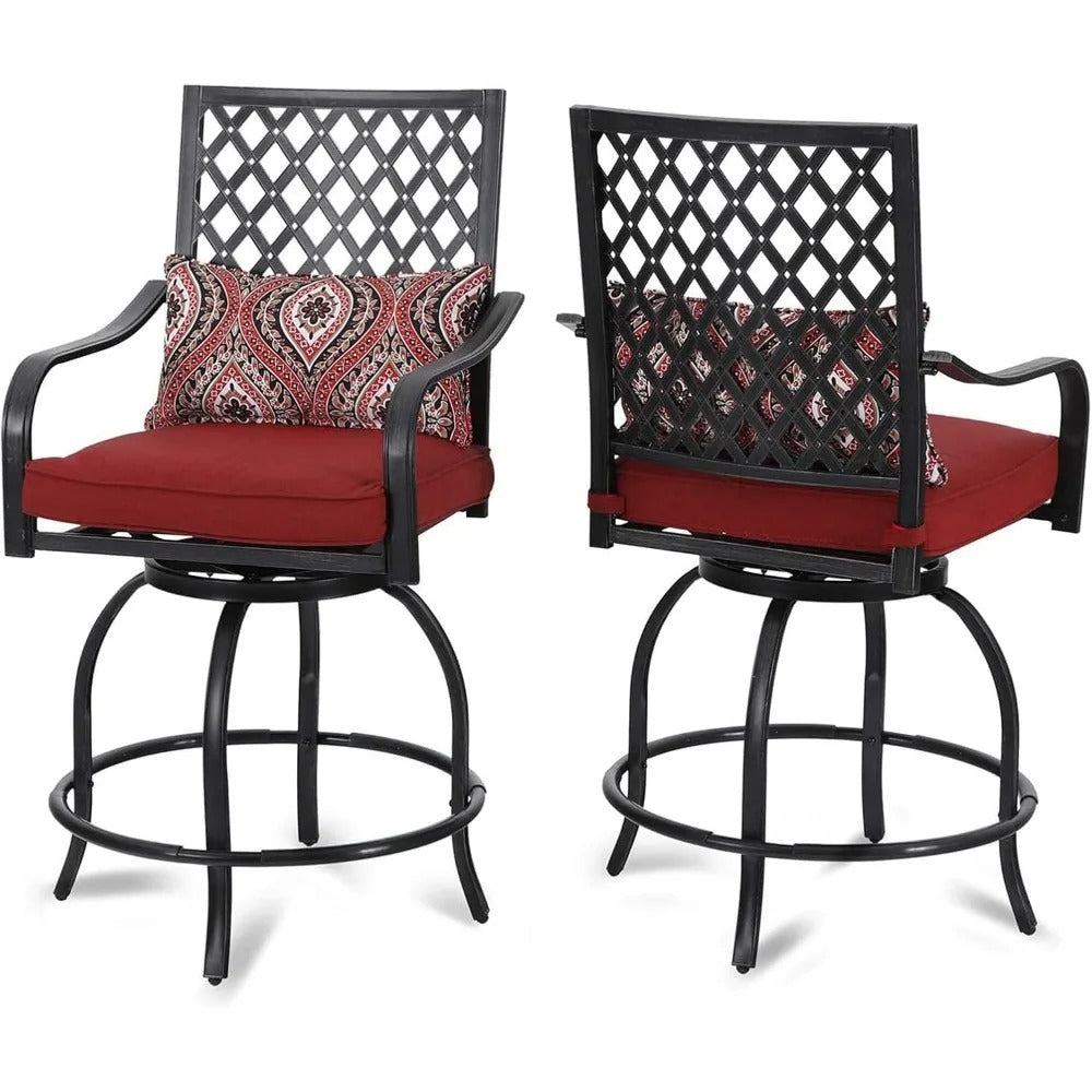 2-Piece Outdoor Swivel Bar Stools with Cushions, Patio Counter-Height Chairs with Armrests & Weather-Resistant Steel Frame