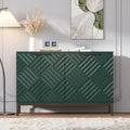 Green Fluted Sideboard Buffet – 47" Modern Storage Cabinet with 4 Doors & Bronze Metal Legs for Dining Room & Entryway
