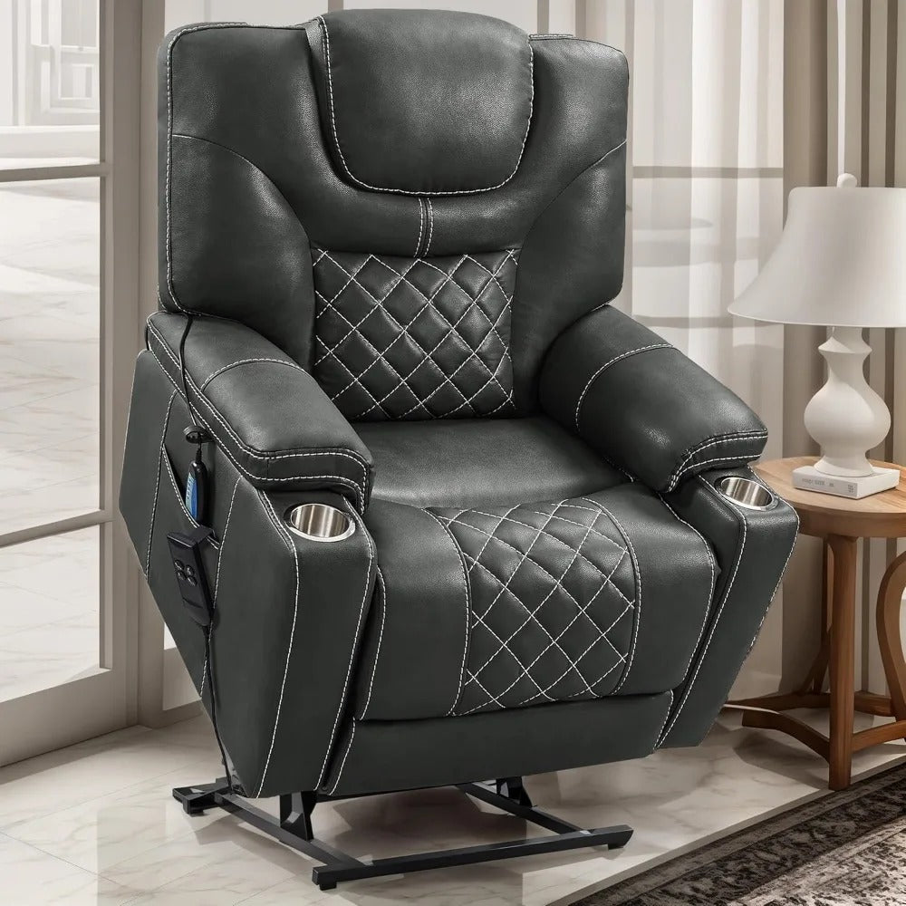 9988 Power Lift Recliner Chair with Massage & Heat – Lay Flat Dual Motor Recliner for Seniors, Infinite Position, High-Density Foam, Cup Holder & Storage, Faux Leather