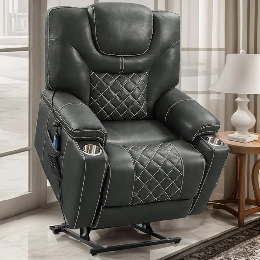 9988 Power Lift Recliner Chair with Massage & Heat – Lay Flat Dual Motor Recliner for Seniors, Infinite Position, High-Density Foam, Cup Holder & Storage, Faux Leather