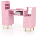 Modern Pink Nail Table with Dust Collector, Storage Cabinets, Power Outlets & Wrist Cushion – Manicure Station for Salon or Home