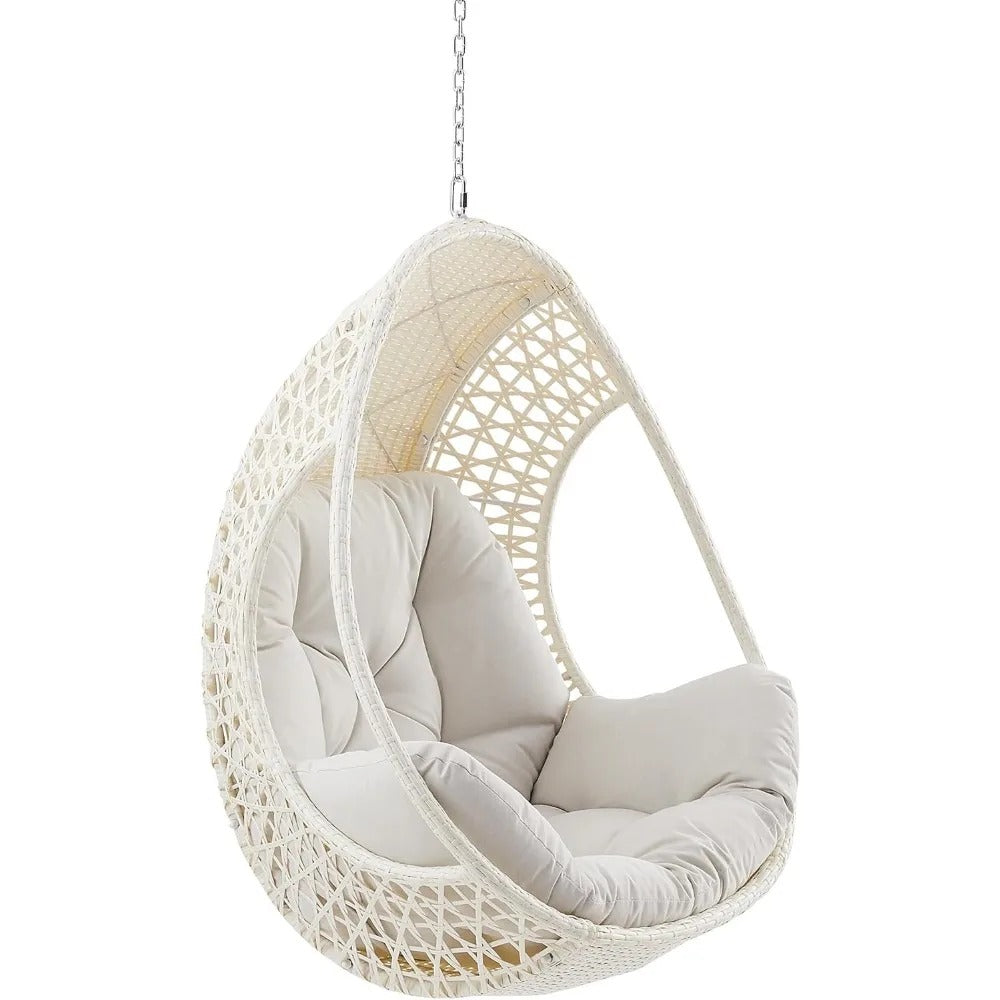 Hanging Egg Chair with Beige Cushion – Teardrop Outdoor Wicker Swing (No Stand)