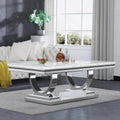 Modern Marble Coffee Table – White Rectangular Top with Silver Mirrored U-Shape Stainless Steel Base