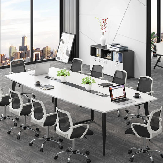 8FT Modern Conference Table with Cable Grommets and Sturdy Metal Frame