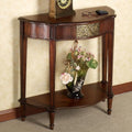 Half-Moon Cherry Console Table with Aged Gold Medallion – Elegant Traditional Foyer Accent Furniture