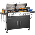 3-Burner Gas & Charcoal Grill Combo with Side Burner, 685 sq.in Cooking Area, 37,000 BTUs, Cast Iron Grates, Built-in Thermometer