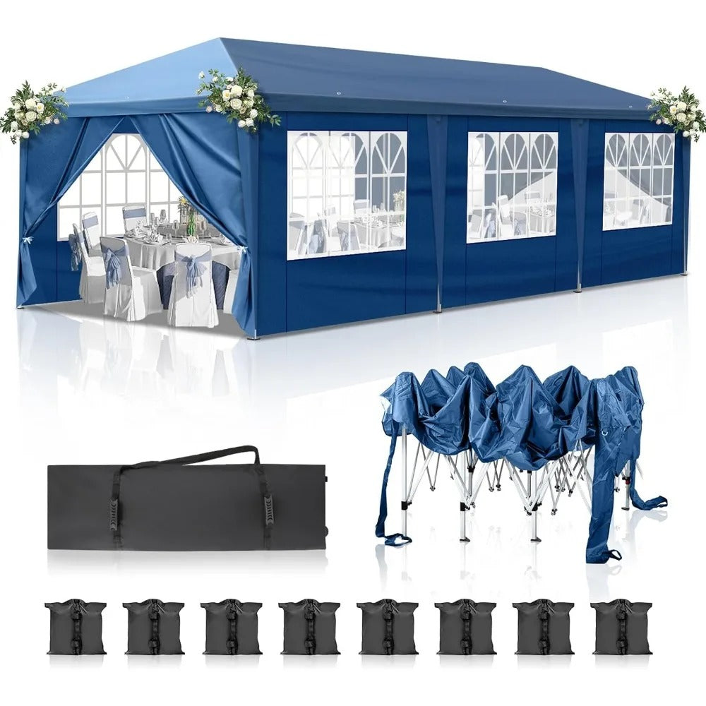 10x30 ft Pop-Up Canopy Tent with 8 Removable Sidewalls – Waterproof Outdoor Shelter for Parties, Weddings & Events