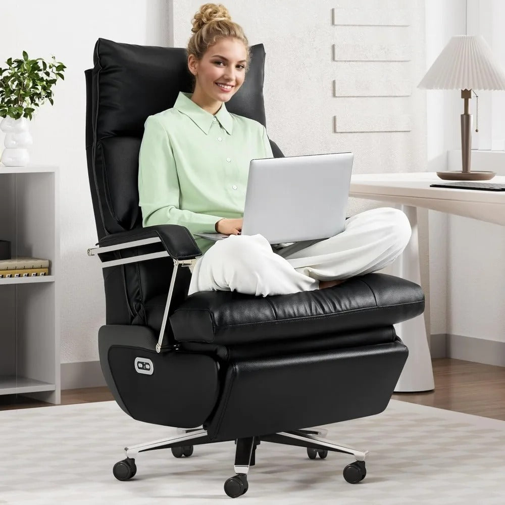 Big & Tall Electric Reclining Office Chair – Dual Motor, Wide Seat, Footrest & Adjustable Height, Ergonomic PU Leather Chair