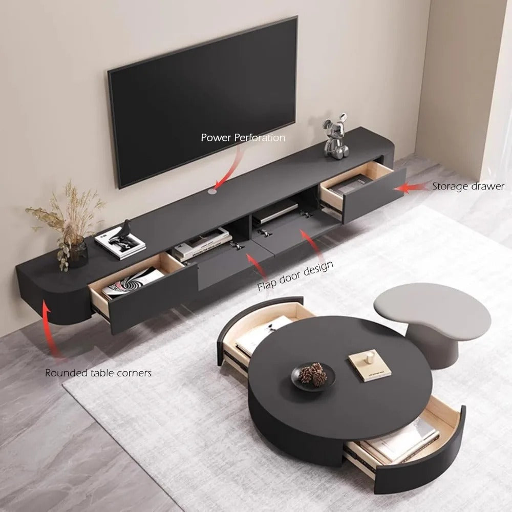 Floating Wall-Mounted TV Stand – Solid Wood Media Console with Door | Modern Space-Saving Design