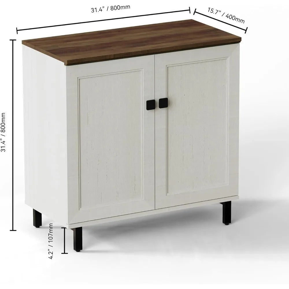 Farmhouse Buffet Sideboard Cabinet – 94” Antique White Storage Credenza with Adjustable Shelves, 6 Doors for Kitchen, Coffee Bar, or Living Room