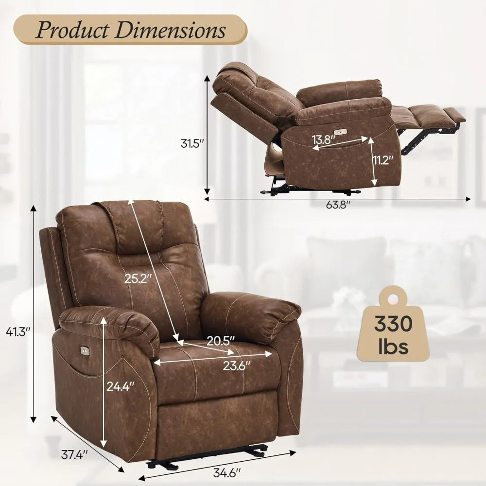 Heated Massage Electric Recliner Chair – Power Recliner with Extended Footrest, USB Port & Side Pockets for Total Relaxation