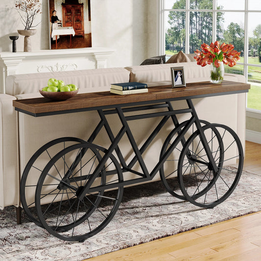 70.9" Industrial Console Table with Bicycle Metal Base – Narrow Entryway & Sofa Table