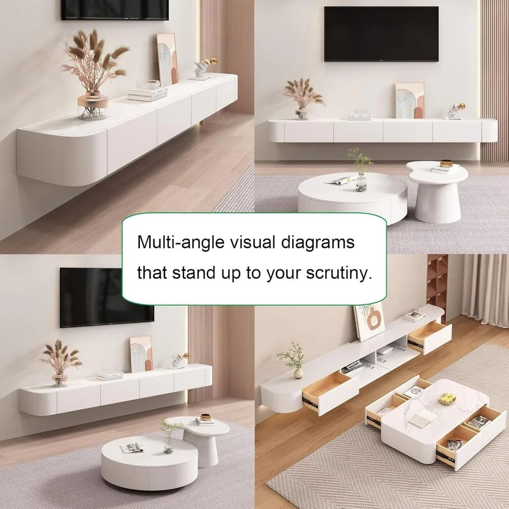 Modern Floating TV Cabinet with Drawers – Wall-Mounted Media Console with Cable Management & Pre-Assembled Storage