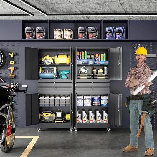 Heavy-Duty Metal Storage Cabinet with Lock, Drawers & Wheels