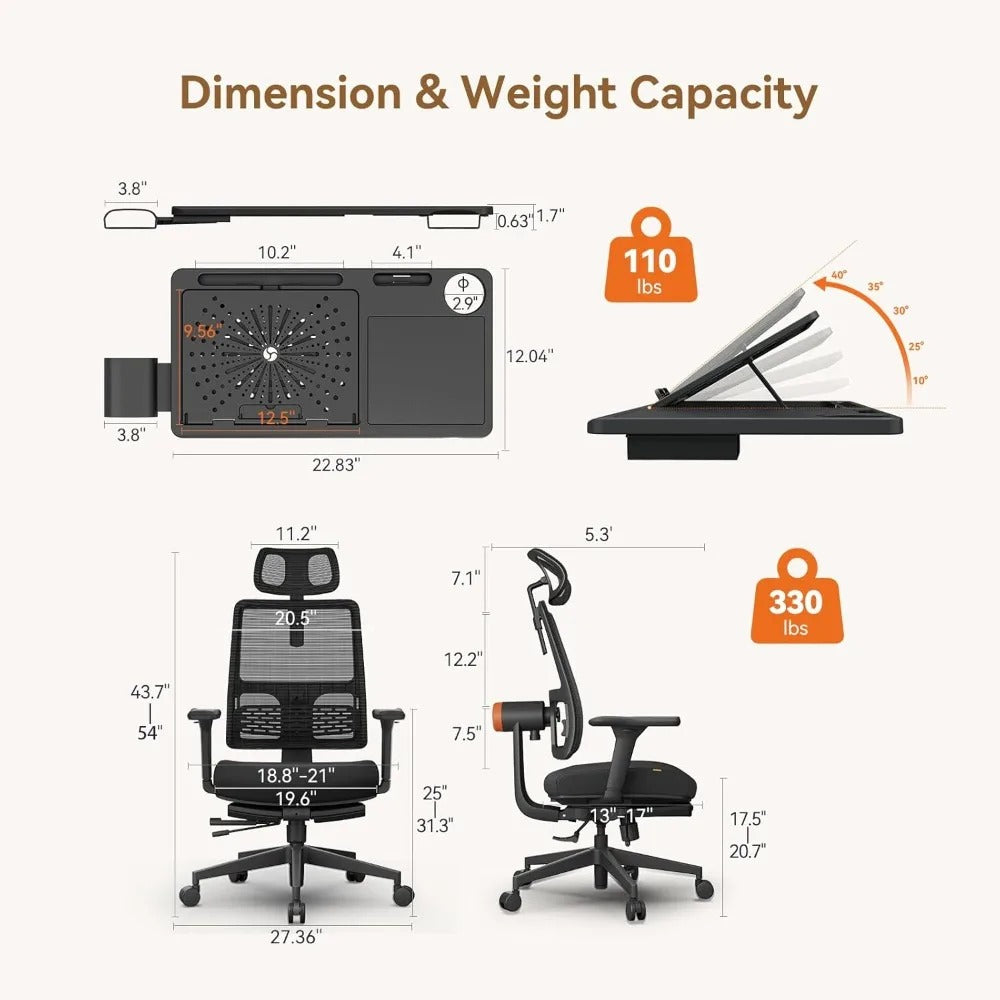 Ergonomic Mesh Office Chair – High-Back Task Chair with Adaptive Lumbar Support, 4D Armrests, Adjustable Headrest & Footrest
