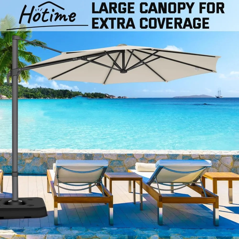 10FT Cantilever Patio Umbrella – 2025 Upgrade, 360° Rotation, Heavy-Duty Aluminum Frame, UPF50+ Fade-Resistant Canopy, Windproof Offset Umbrella for Patio