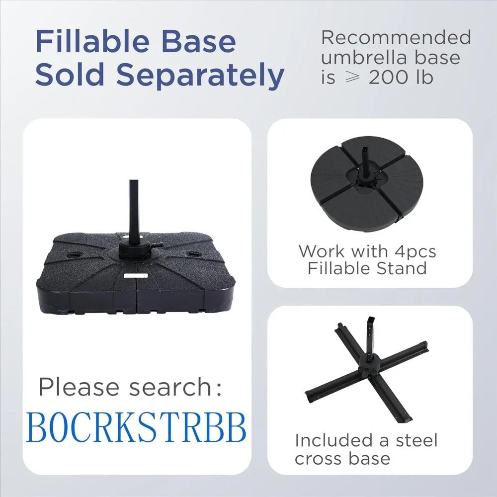 10x13 FT Cantilever Patio Umbrella with LED Lights – Rectangular Offset Umbrella, 360° Rotation, UV-Resistant Canopy, Double Top, Heavy Duty Outdoor Shade