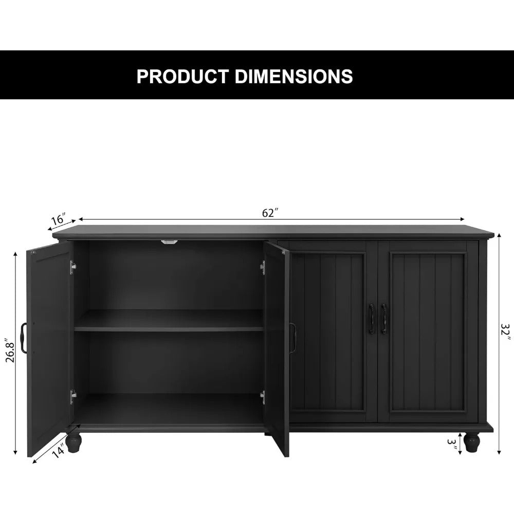 62" Coffee Bar Cabinet with Storage – Modern Black Sideboard Buffet for Kitchen, Dining & Living Room