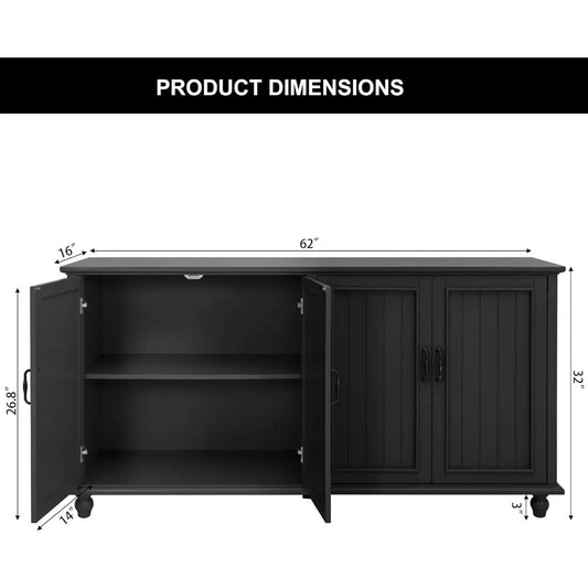 62" Coffee Bar Cabinet with Storage – Modern Black Sideboard Buffet for Kitchen, Dining & Living Room