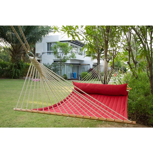 King-Size Quilted Hammock – Alabama Red Pepper Spreader Bar Hammock for 1–2 People, Weatherproof with Integrated Cushion