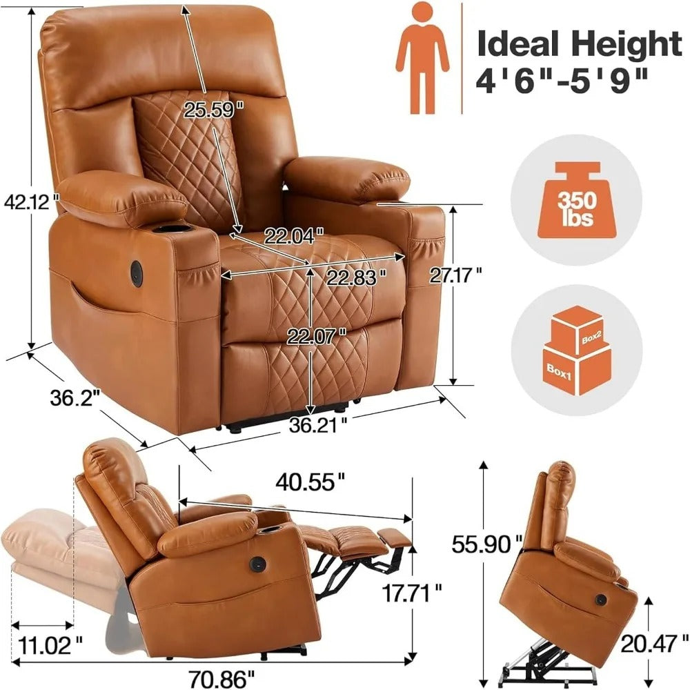 Dual Motor Power Lift Recliner Chair – Heated Massage, Infinite Position, Leather with Extended Footrest
