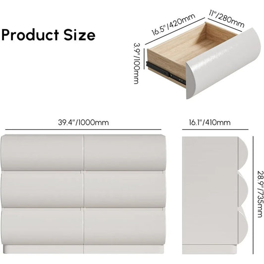 Modern White Faux Leather 6-Drawer Dresser with Storage Cabinet – Contemporary Bedroom Chest Organizer