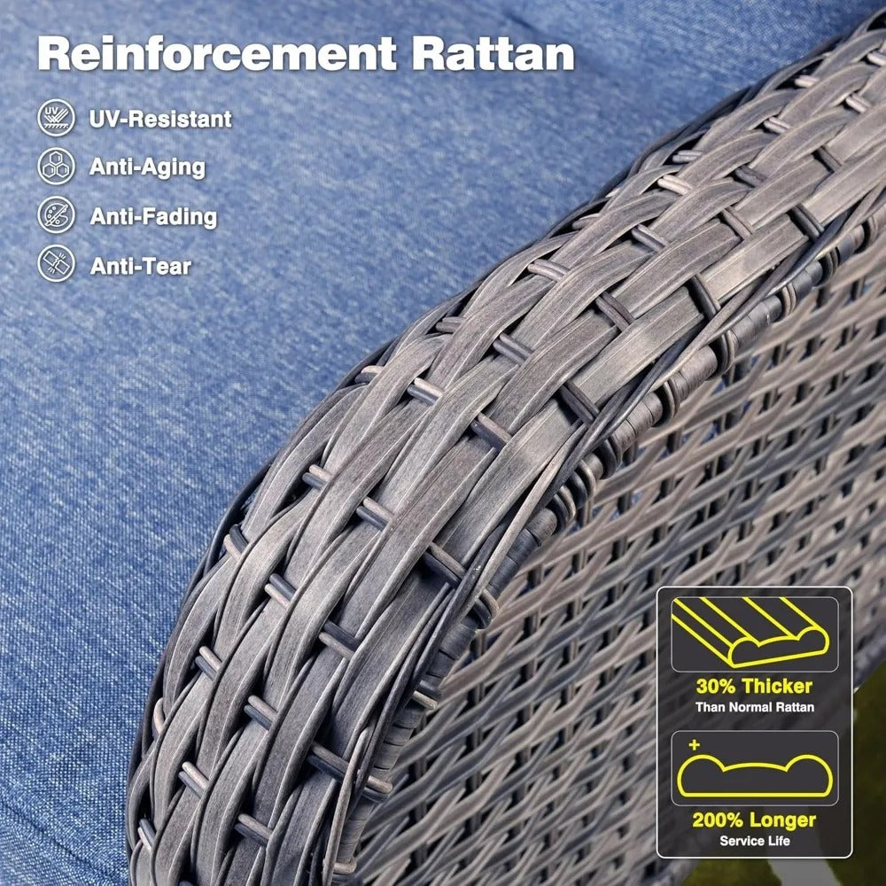 5-Piece Outdoor Wicker Patio Set with Ottomans & Cushions – All-Weather Rattan Sofa Furniture for Backyard & Garden