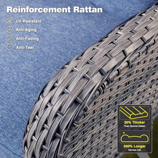 5-Piece Outdoor Wicker Patio Set with Ottomans & Cushions – All-Weather Rattan Sofa Furniture for Backyard & Garden