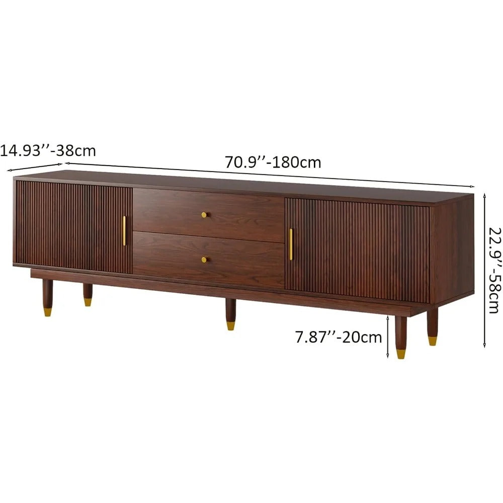 Mid-Century Modern TV Stand – 70" Walnut Entertainment Console with Storage & Drawers