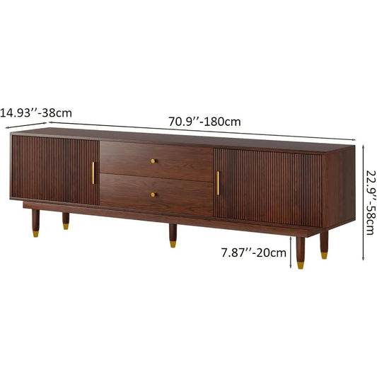 Mid-Century Modern TV Stand – 70" Walnut Entertainment Console with Storage & Drawers