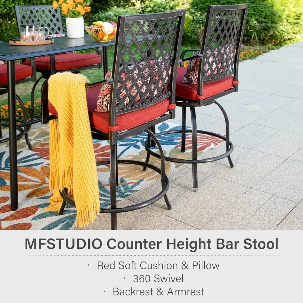 2-Piece Outdoor Swivel Bar Stools with Cushions, Patio Counter-Height Chairs with Armrests & Weather-Resistant Steel Frame