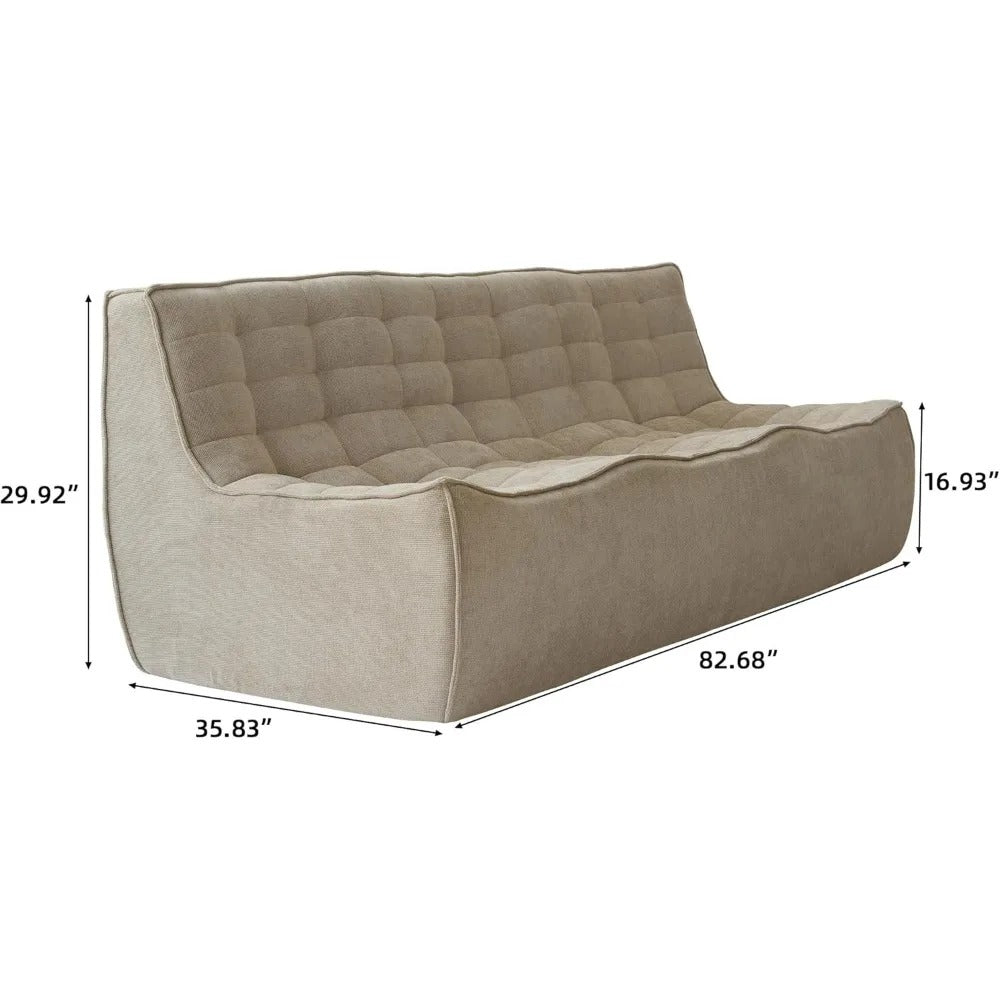 82.68" Chenille Floor Sofa – 3-Seat Foam-Filled Lounge Couch, No Assembly Needed, Lazy Bean Bag Style Fireside Chair