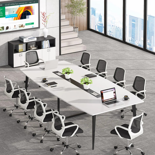 8FT Modern Conference Table with Cable Grommets and Sturdy Metal Frame