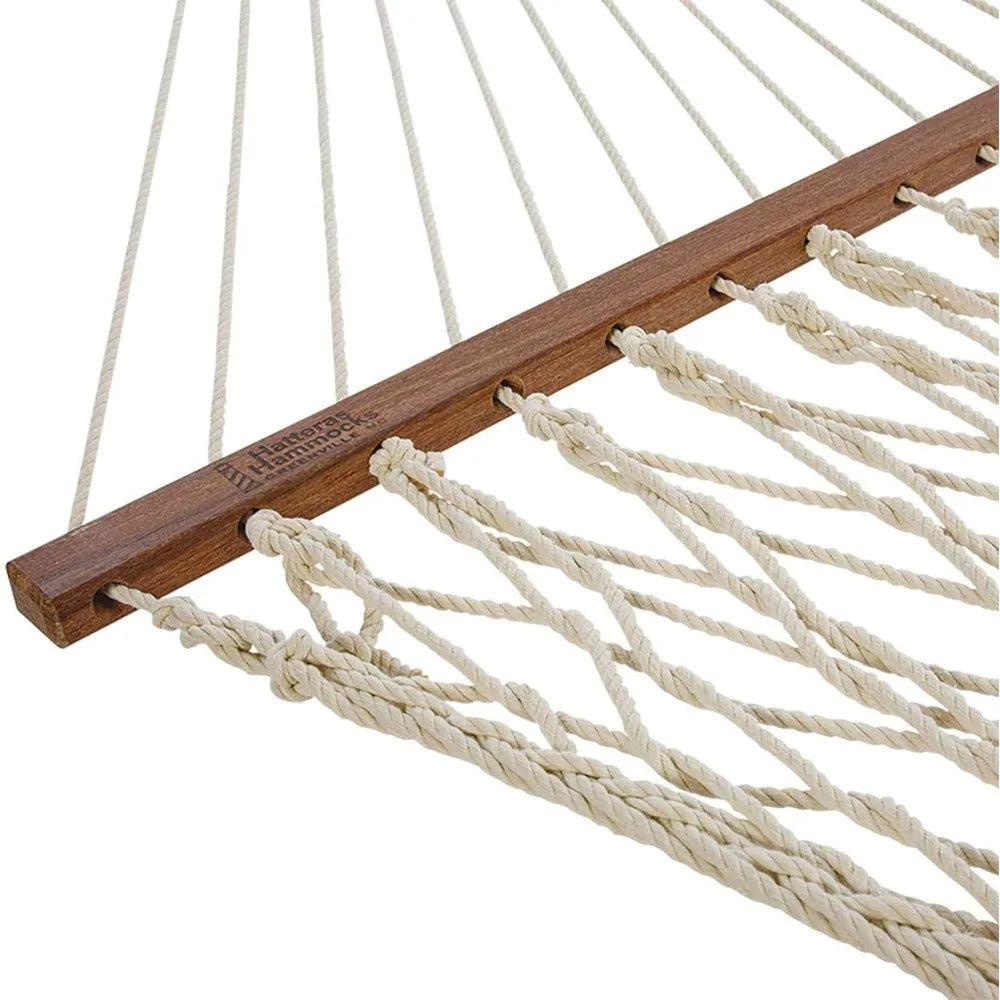 Large Oatmeal Rope Hammock for 2 – Handcrafted Duracord Hammock with Spreader Bars, Tree Hooks & Chains – 450 lb Capacity