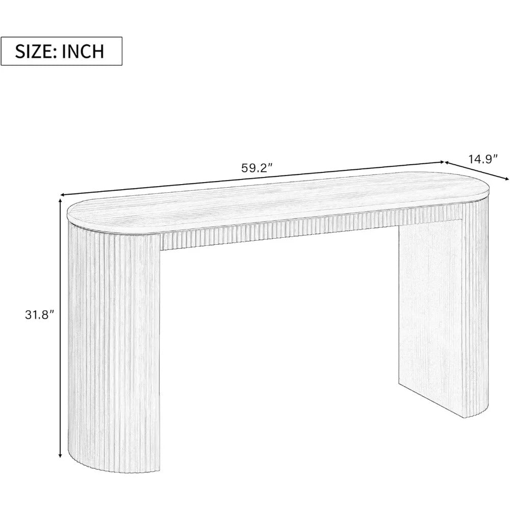 59.2" Modern Curved Fluted Console Table – Entryway & Sofa Table for Living Room or Hallway
