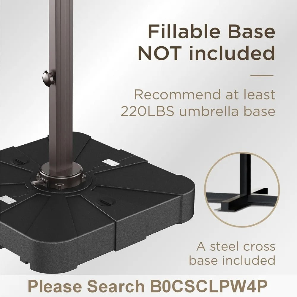 9' x 12' Rectangular Cantilever Patio Umbrella – 360° Rotating Offset Umbrella with Tilt, Double Top, UV-Resistant Fabric – Beige