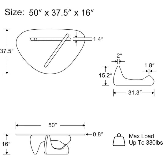 Modern Triangle Glass Coffee Table – Mid-Century Style with Solid Wood Base & Tempered Glass Top, 50” Light Walnut Finish