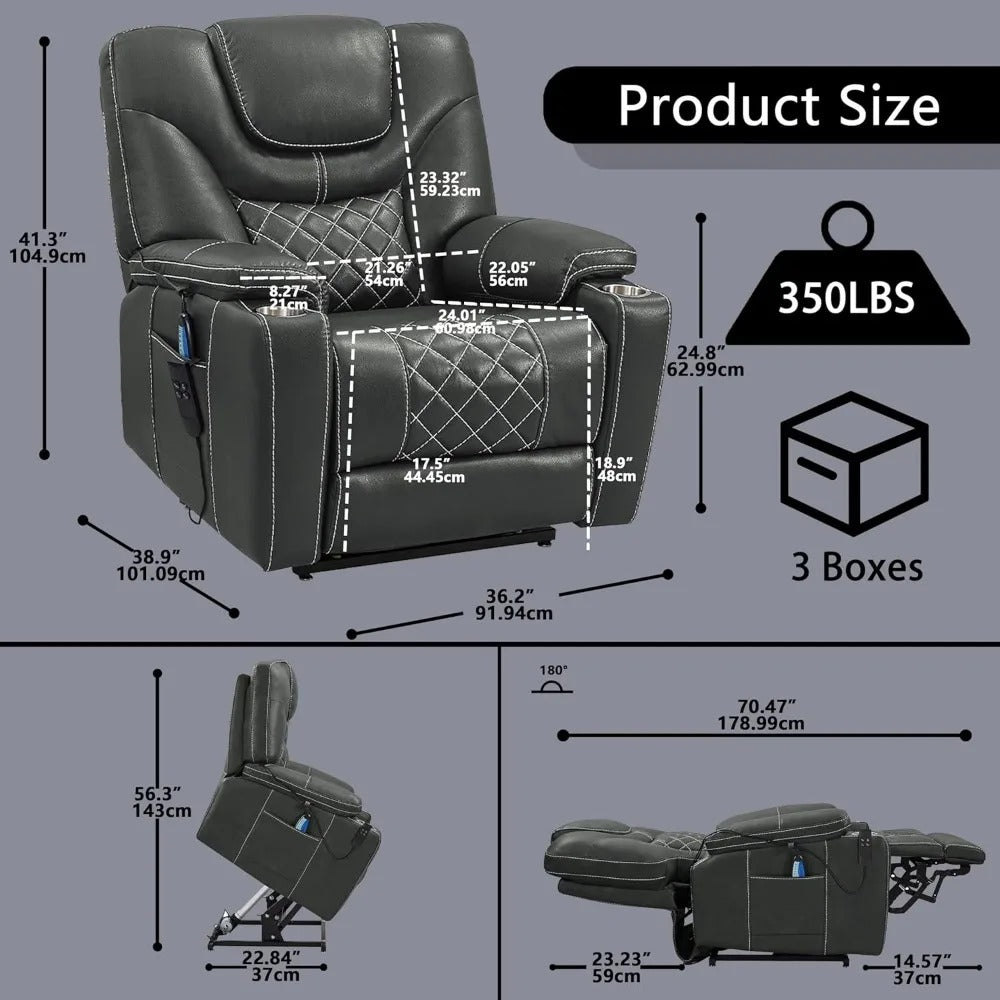 9988 Power Lift Recliner Chair with Massage & Heat – Lay Flat Dual Motor Recliner for Seniors, Infinite Position, High-Density Foam, Cup Holder & Storage, Faux Leather