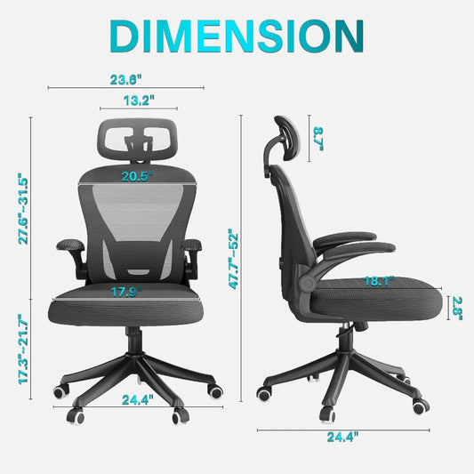 Ergonomic Mesh Office Chair with Adjustable Lumbar, Headrest & Flip-Up Arms – High-Back Desk Chair with Wheels & Breathable Seat