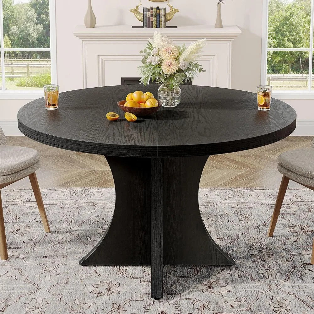 47" Round Farmhouse Dining Table for 4–6, Wood Pedestal Kitchen Table