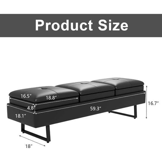 12-Seat PU Leather Waiting Room Bench – Modern Reception & Entryway Seating with Thick Cushions, Easy-Clean Design