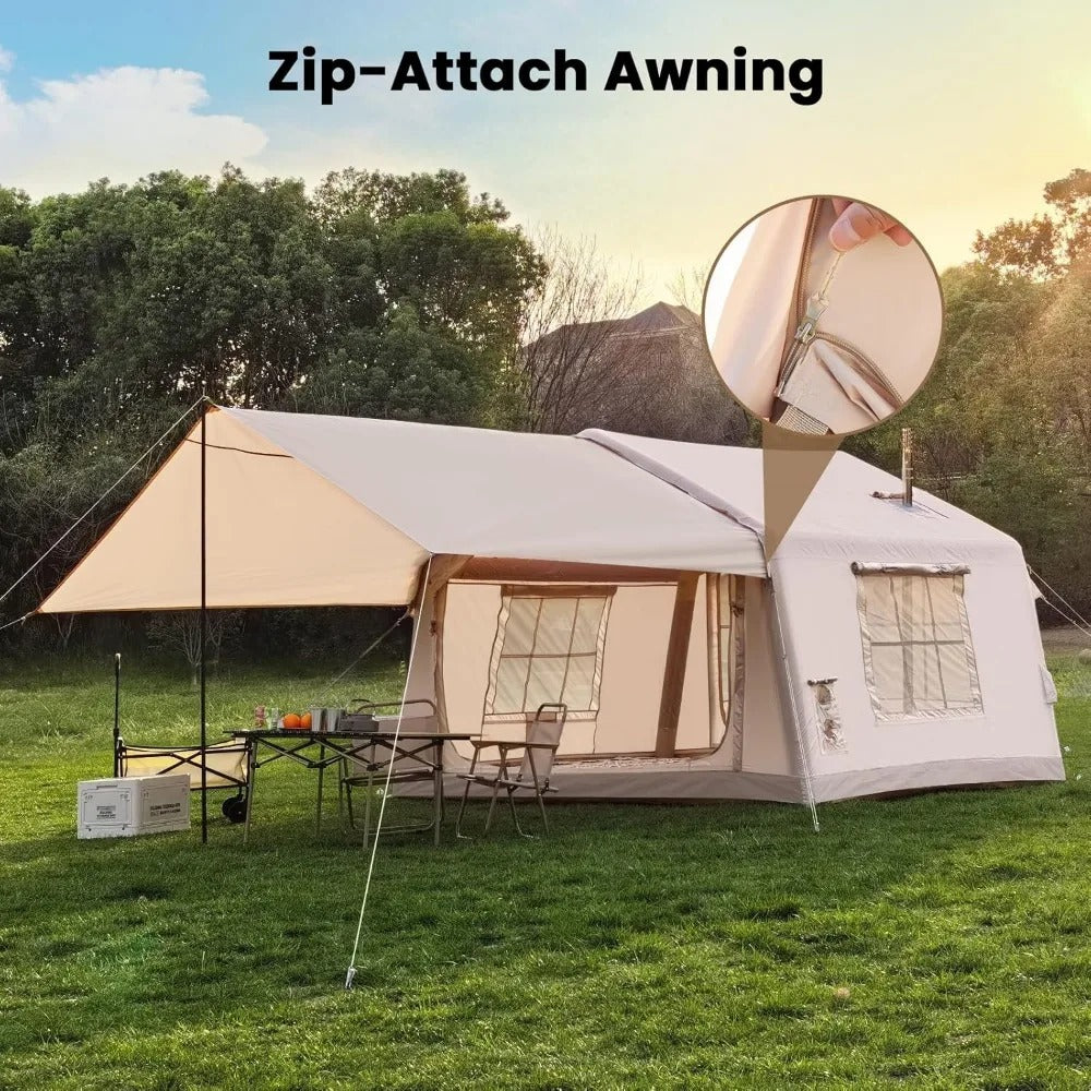 Inflatable Hot Tent for 6–8 People – Easy Setup Waterproof Camping Tent with Hand Pump, Stove Jack & Oversized Canopy