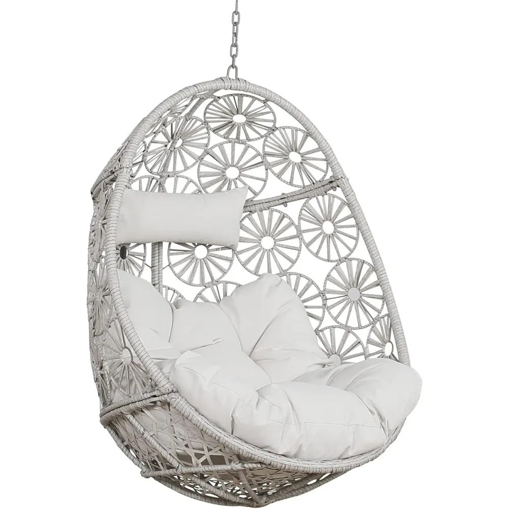 Indoor/Outdoor Wicker Swing Egg Chair – Hanging Hammock Teardrop Chair with Cushion (Stand Not Included)
