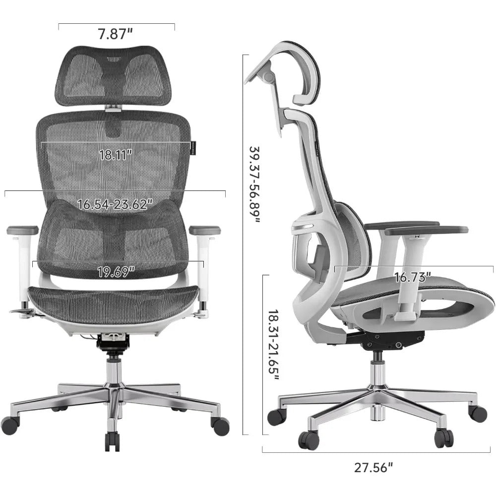 E2 Ergonomic Mesh Office Chair – Big & Tall Desk Chair with 6-Way Lumbar Support, 3D Armrests & Headrest, Reclining Computer Chair for Home Office