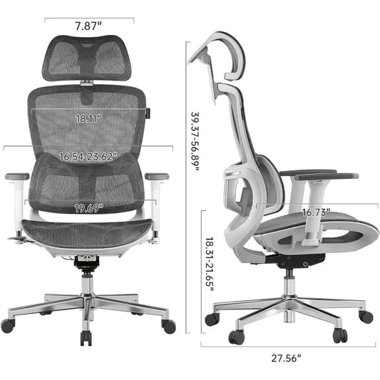 E2 Ergonomic Mesh Office Chair – Big & Tall Desk Chair with 6-Way Lumbar Support, 3D Armrests & Headrest, Reclining Computer Chair for Home Office