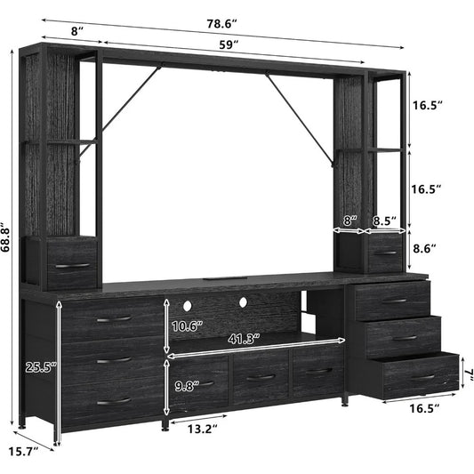 65" TV Stand Wall Unit with 11 Drawers, LED Lights & Power Hub – Modern Entertainment Center for Living Room