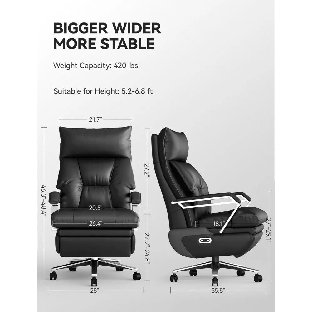Big & Tall Electric Reclining Office Chair – Dual Motor, Wide Seat, Footrest & Adjustable Height, Ergonomic PU Leather Chair
