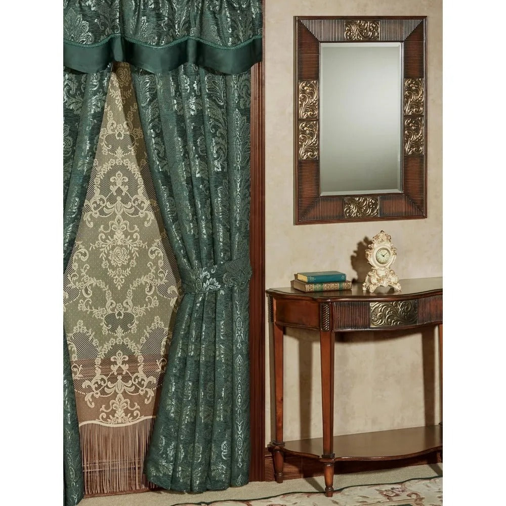 Half-Moon Cherry Console Table with Aged Gold Medallion – Elegant Traditional Foyer Accent Furniture